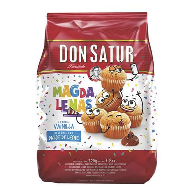 Madalenas con dulce de leche Don Satur. Madalenas de vaninillas rellenas con dulce de leche. Paquete de 220 grs. Argentina