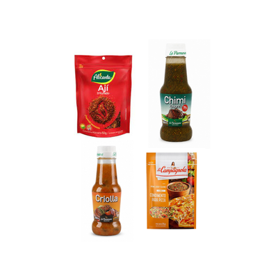 Combo Condimentos Argentinos - Ají Molido, Chimichurri, Salsa Criolla y Pizza