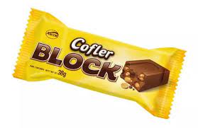 Chocolate Cofler Block. Chocolate negro con leche y maní. Paquete de 38 Grs.