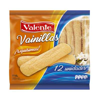 Vainillas Valente. Envase de 12 unidades. Peso neto 148 Grs.