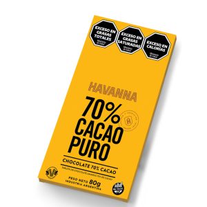 Chocolate Havanna 70% cacao. Chocolate negro con leche 70% cacao. Paquete de 80 Grs.
