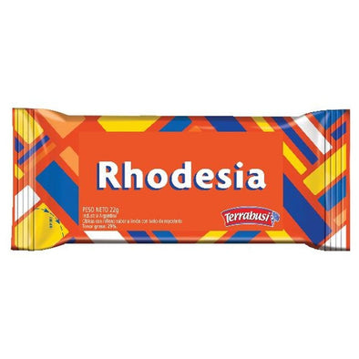 Rhodesia. Oblea rellena con sabor a limón y cubierta de chocolate negro.