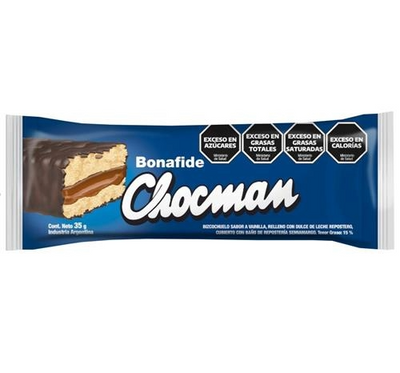 Chocman Bonafide 68g - Bizcocho Relleno con Dulce de Leche y Baño de Chocolate