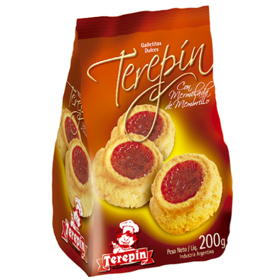 Galletas dulces Pepas con dulce de membrillo marca Terepin. Paquete de 200 grs.